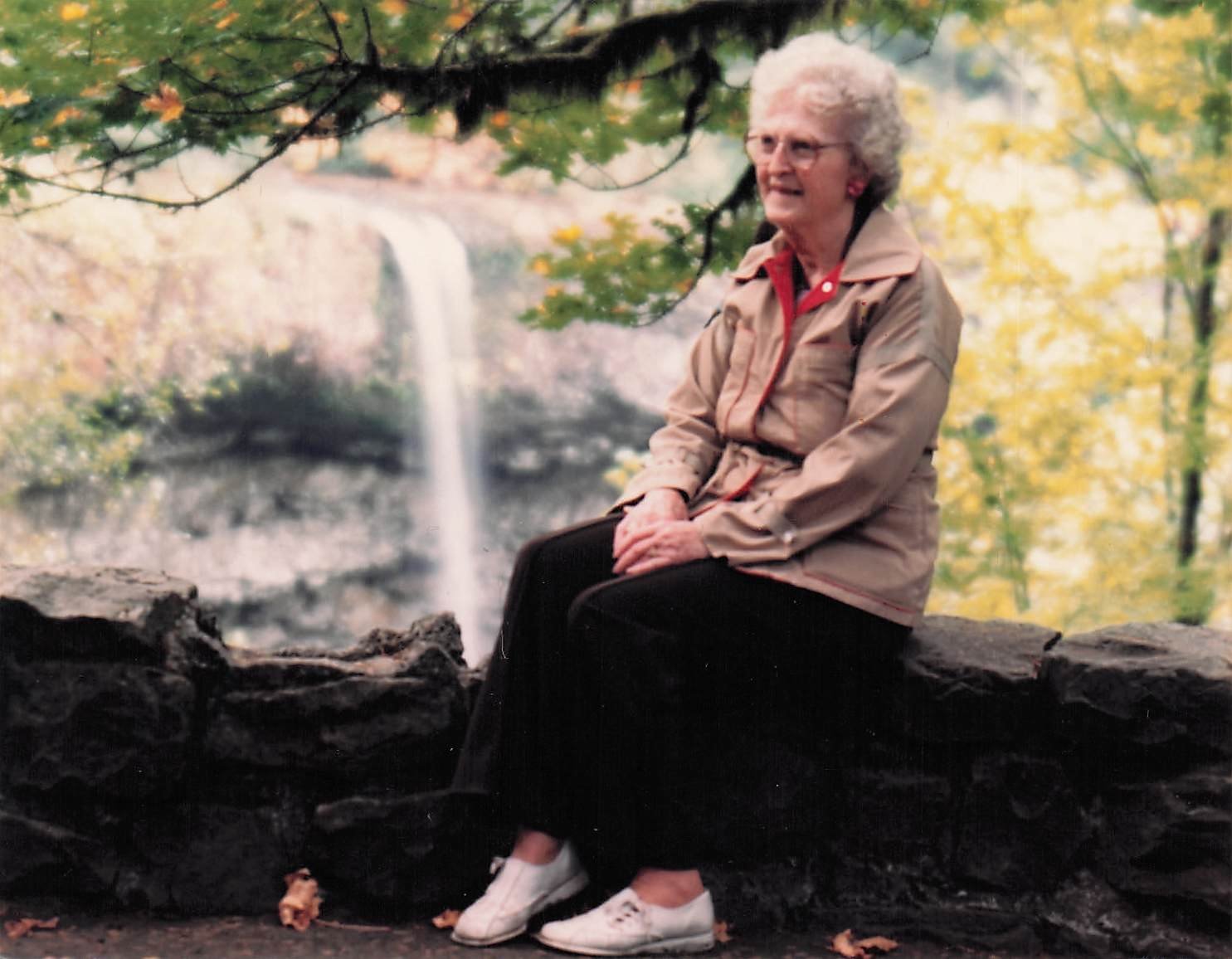 Blanche Sweger by waterfall