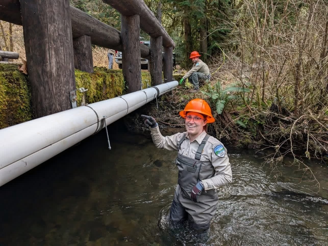 Ranger Crowther and team working on repairs at Camp Silver Creek
